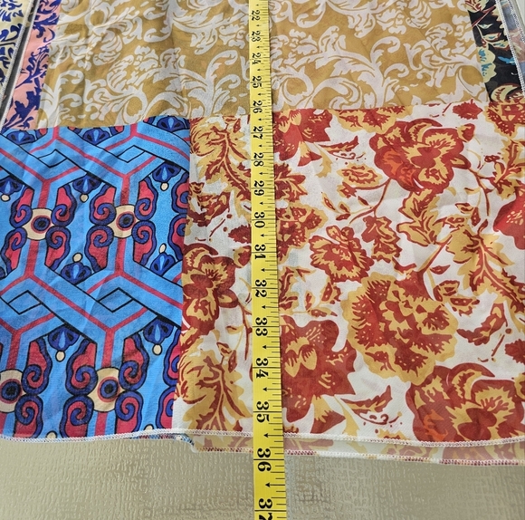 Boho Patchwork Kimono Open Front Colorful Lightweight Sheer Duster One Size - Picture 8 of 8